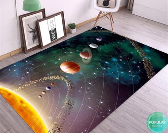 Area Rug, for Bedroom Cartoon Space Planet, Pattern Carpet Rugs, for Children Rooms, Modern Home Decor, Solar System Rug, Educational Rugs