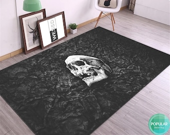 Bloom Skull Dornier Rug, Sugar Skull Rug, Gothic Home Decor Gift, Floral Skull Home Decor, Boho Skull Floor Rug
