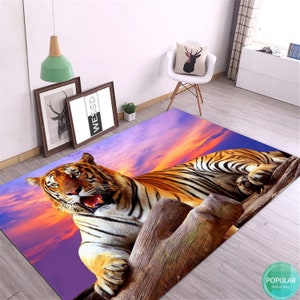Modern Tibetan Tiger Rug, Tiger Rug, Animal Mat, Zoo Carpet, Safari Runner, Rug for Livingroom, Rug for Bedroom, Terrible Gift, Washable Rug