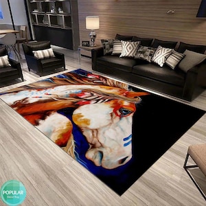 3D Lively Horse Rug, Horse Art Mat, Designer Gift Carpet, Zoo Runner, Horse Herd Rug, Animal Best Carpet