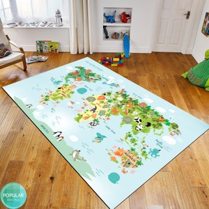 Kartenteppich, Kartenteppich, Planteppich, Der Weltkartenläufer, Kinder- und Babyspielteppich, Teppiche für Wohnzimmer, Wohndekorteppich