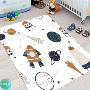 Alfombra de área, para dormitorio, alfombras con estampado de planetas espaciales de dibujos animados, para habitaciones de niños, decoración moderna del hogar, alfombra del sistema solar, alfombras educativas