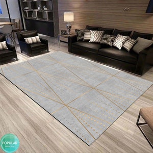 Turkish Motif Rug, 3D Rug, Geometric Rug Veins Area Rug, Marble Area Rug, Matte Gold Floor Mat, Stone Texture Mat, Modern Abstract Living