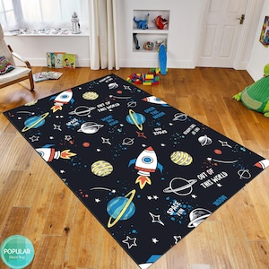 Teppich für Schlafzimmer, Gemusterter Teppich für Kinderzimmer, Modernes Wohndekor, Sonnensystemteppich, Wollteppich