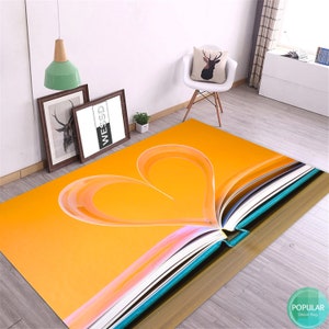 Orange Book Rug, Library Carpet, Bookcase Mat, Athenaeum Mat, Bookshelf, Atheneum Gift, Bibliotheca Mat, Gift for Children’s Room