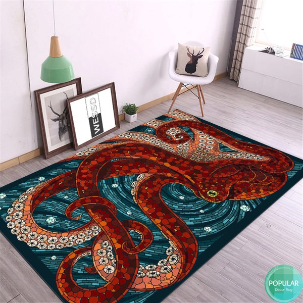 Octopus Rug for Living Room Bedroom Beach House Decor Carpet Housewarming Gift