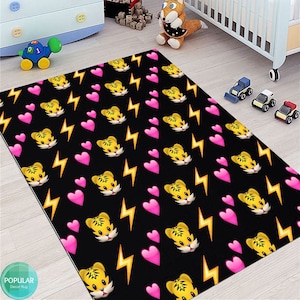 Emoji Rug, Kids Rug, Pillow Case Gift, Nursery Rug, City Road Rug, Washable, Non-slip Play Mat, Metropolis City Play Rug, Kinderkarten