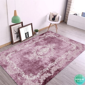Purple Pattern Colorful Print Rug, Washable Rug, Colorful Contemporary Design, Living Room Decor, Vintage Rug,