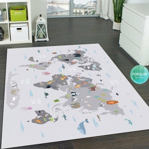 Weltkarte Teppich, Spielteppich, Spielteppich, Kinderteppich, Gemusterter Teppich, Kinderteppich, Spielzimmer Teppich, Gemustert, Weltkarte Dekor