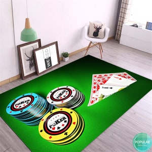 Spielkarten Symbol Teppich, Poker Spieler Matte, Spielzimmer Teppich,Casino Kunst, Spiel Würfel Designer, Gaming Party Decor Teppich, Wandteppich für Spielzimmer