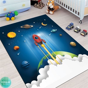 Alfombra de área, para dormitorio Cartoon Space Planet, alfombras de patrón, para habitaciones de niños, decoración moderna del hogar, alfombra del sistema solar, alfombras educativas