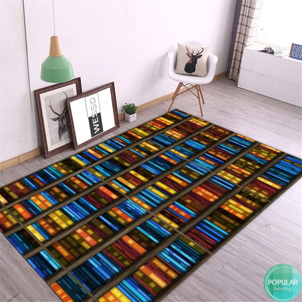 Colorful Book Rug, Library Carpet, Bookcase Mat, Athenaeum Mat, Bookshelf, Atheneum Gift, Bibliotheca Mat, Gift for Children’s Room