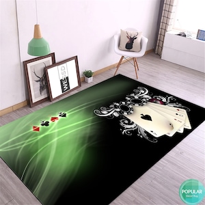 Spielkarten Symbol Teppich, Poker Spieler Matte, Spielzimmer Teppich,Casino Kunst, Spiel Würfel Designer, Gaming Party Decor Teppich, Wandteppich für Spielzimmer