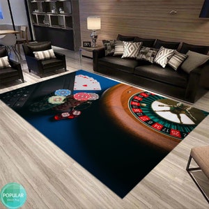 Spielkarten Symbol Teppich, Poker Spieler Matte, Spielzimmer Teppich,Casino Kunst, Spiel Würfel Designer, Gaming Party Decor Teppich, Wandteppich für Spielzimmer