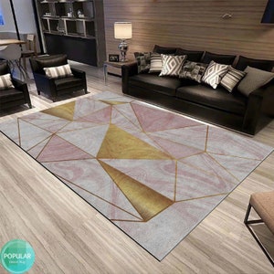 Turkish Motif Rug, 3D Rug, Geometric Rug Veins Area Rug, Marble Area Rug, Matte Gold Floor Mat, Stone Texture Mat, Modern Abstract Living