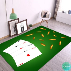 Tappeto verde per carte da gioco, tappetino per giocatori di poker, tappeto per sala giochi, arte del casinò, designer di dadi da gioco, tappeto per decorazioni per feste di gioco, parete per sala da gioco