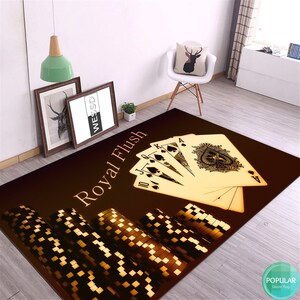 Brauner Spielkarten Symbole Teppich, Spielkarten Symbole, ideal für Spieler, Spielzimmer, Spielzimmer, Spielzimmer, Geschenk, Spielzimmerteppich, Partyteppich