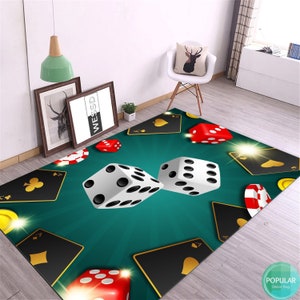 Spielkarten Symbol Teppich, Poker Spieler Matte, Spielzimmer Teppich,Casino Kunst, Spiel Würfel Designer, Gaming Party Decor Teppich, Wandteppich für Spielzimmer