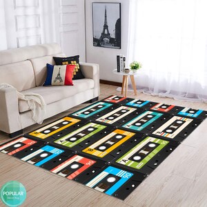 Tape Pattern Rug, Classic Cassette, Mix Tape, Music Rug, Gaming Room Rug, Designed Carpet, Area Rug, Popular Rug, 90&#39;s Rug