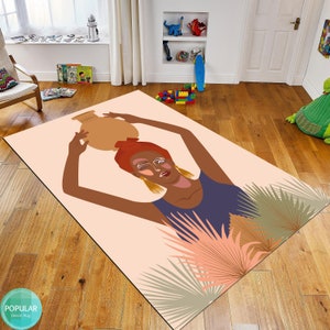 Arte moderno Lienzo Pintura De Póster Mujer Negra Africana Alfombra, Alfombra Negra, Alfombra De Niña Negra Africana, Alfombra Suave, Alfombra de Sala de Estar, Alfombra de Área, Decoración del Hogar