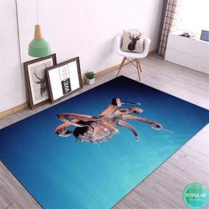 Blue Sea Animal, Octopus Carpet, Octopod Rug, Polyp Mat, Octopus Runner for Living Room Bedroom Beach House Decor Carpet Housewarming Gift