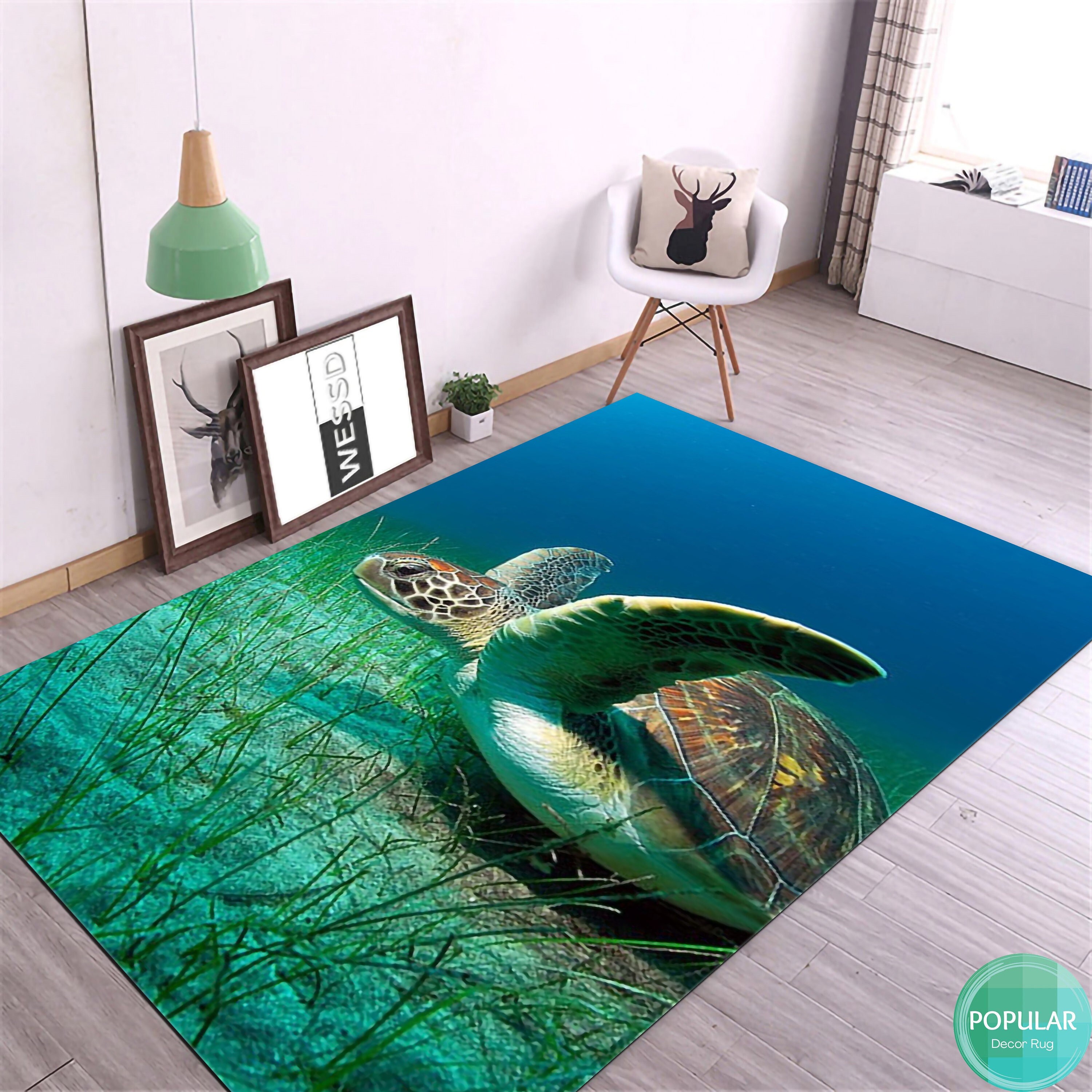 Turtle Rugs, Sea Turtle Area Rugs, Abstract Sea Turtle Rug, Aqua Area ...