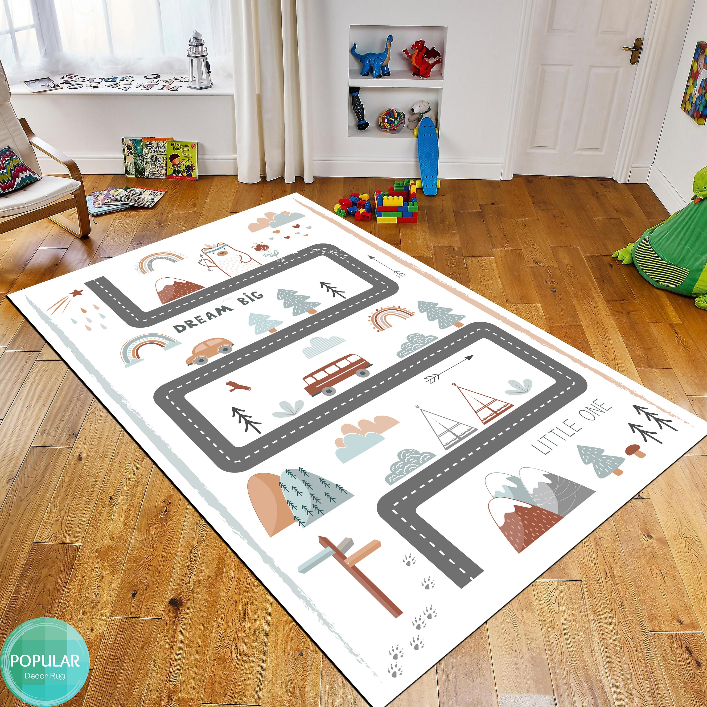Kids City Traffic Rug, Gray Road Map Playing Carpet Roadmap Rugs for ...