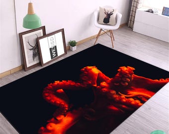 Orange Sea Animal, Octopus Mat, Octopod Rug, Polyp Carpet, Octopus Runner for Living Room Bedroom Beach House Decor Carpet Housewarming Gift