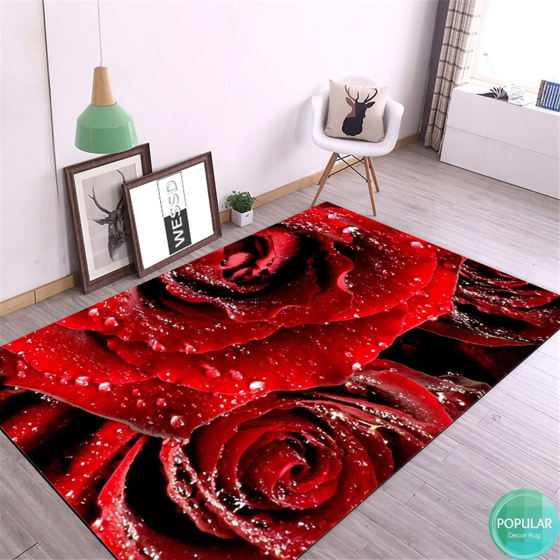 Rose Mat Red Rose Mat, Floral Mat, Flower Rug, Leaf Mat, Blossom Carpet, Floral ...