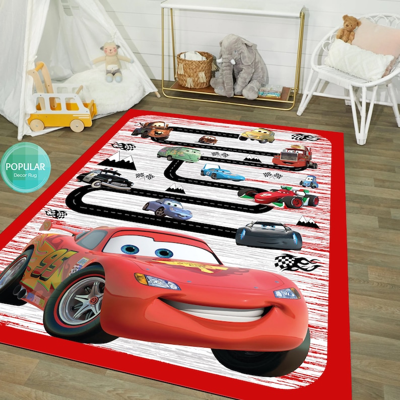Red Car, Motorway Mat, Road Rug, Car Carpet, Mcqueen Art, Ground Runner ...