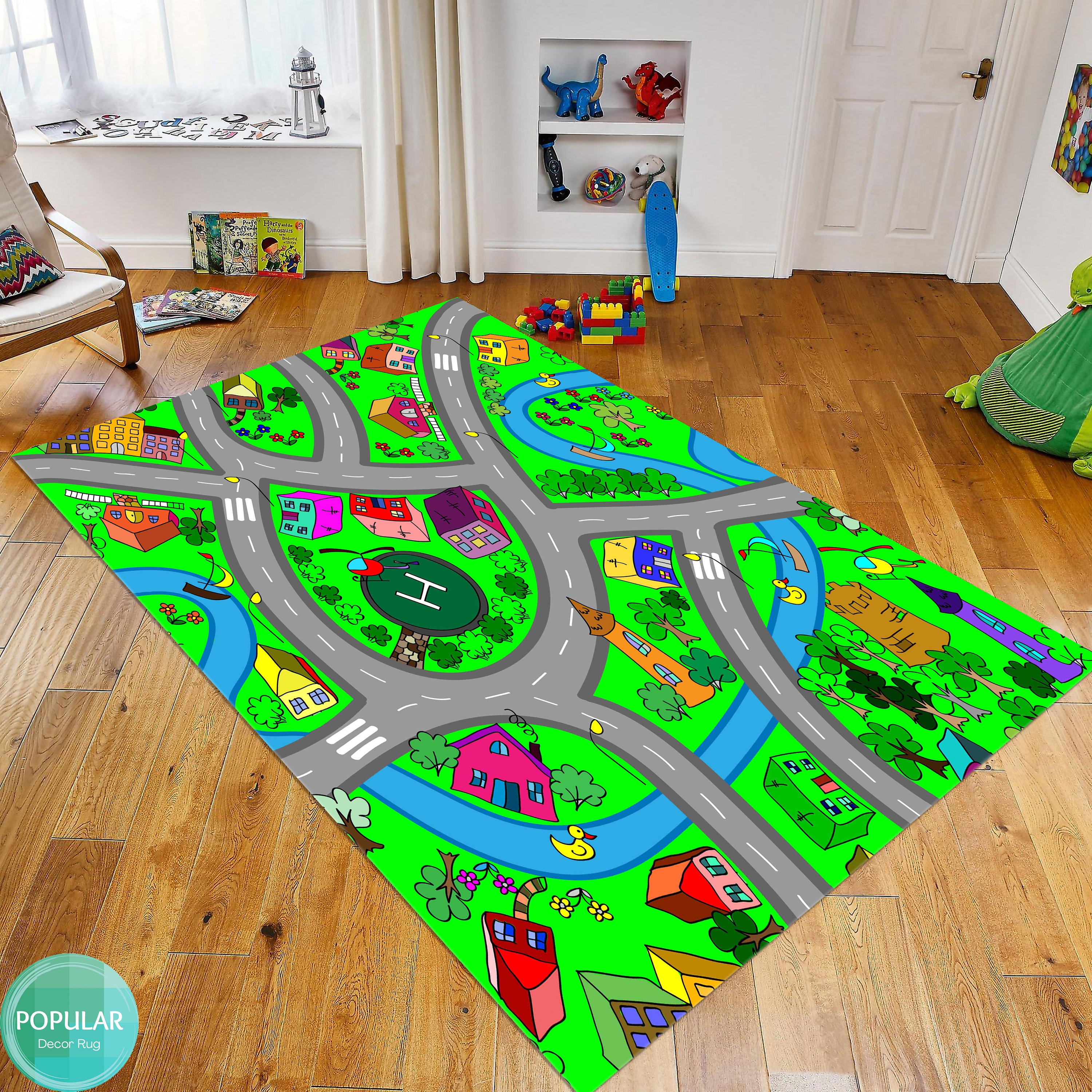 Kids City Traffic Rug, Gray Road Map Playing Carpet Roadmap Rugs for ...