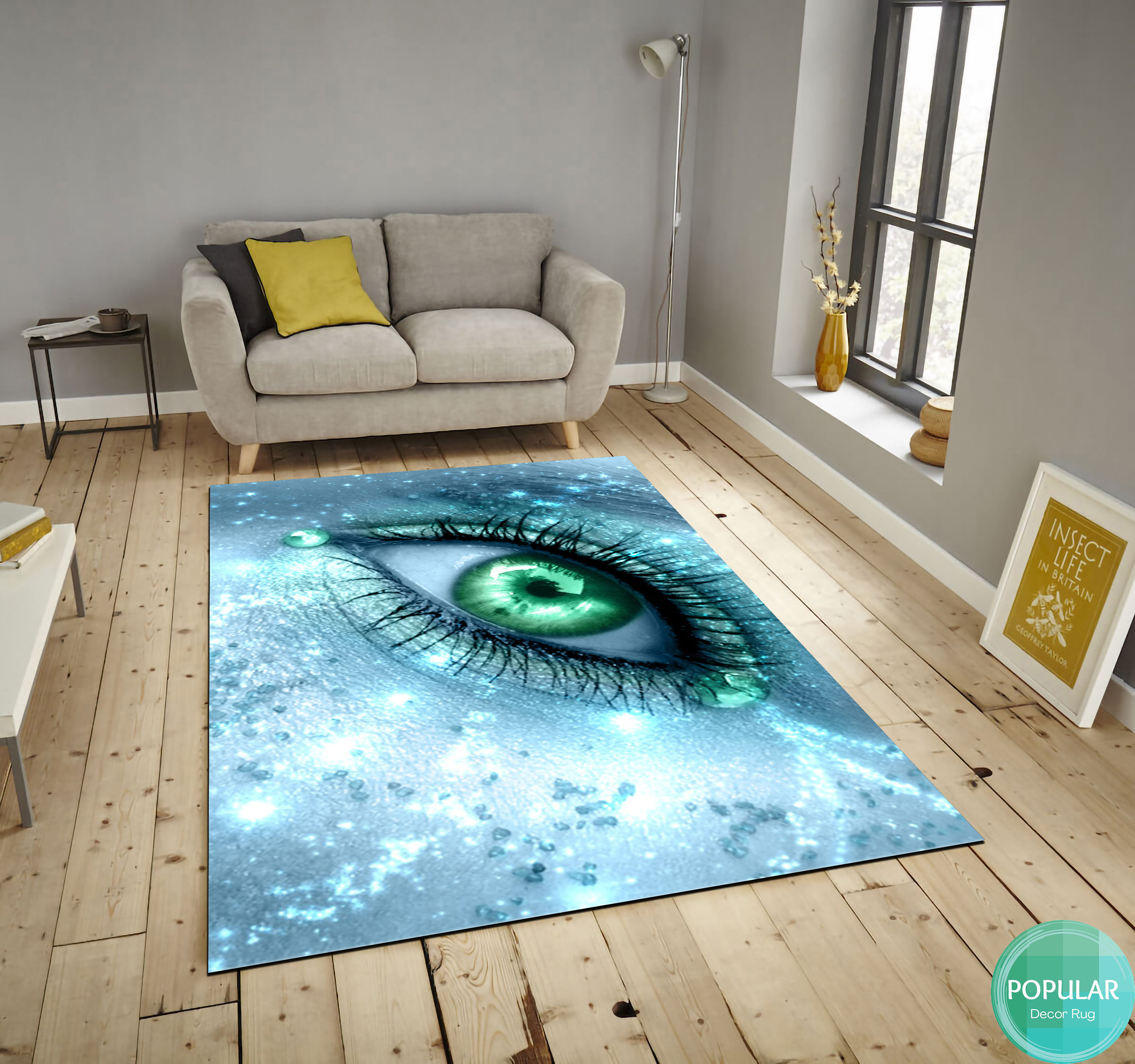 Eye Rug, Woman Eye Mat, Ground Art, Floor Eyeballs and Crows Area