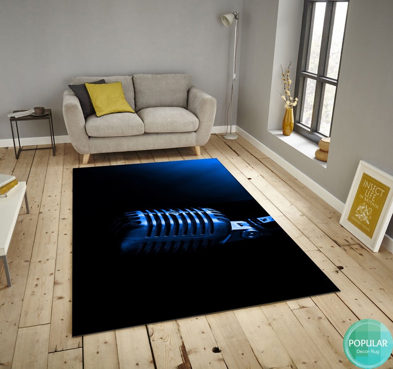 Blue Microphone Rug, Artist Room, Song Designer, Karaoke Mat, Music ...