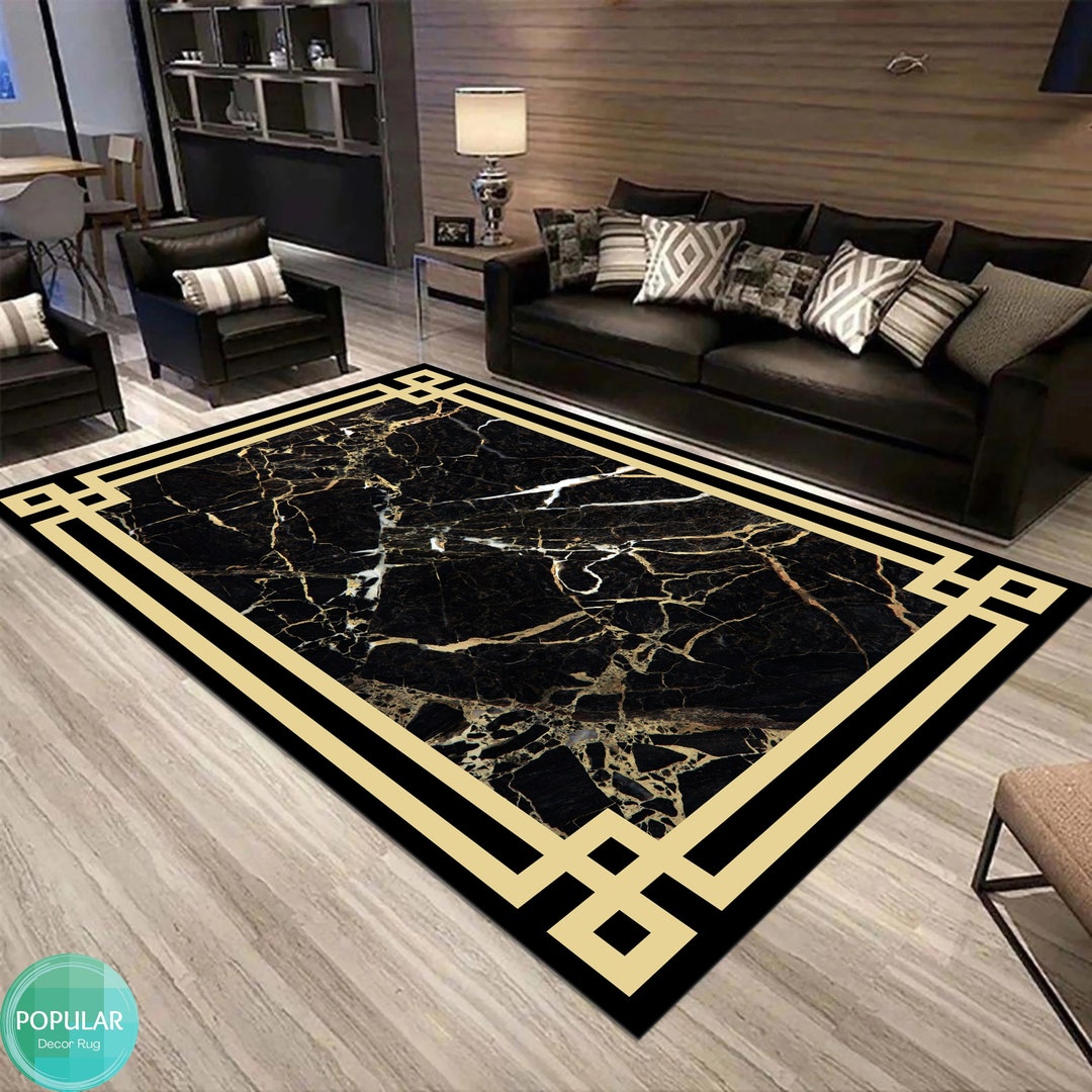 Black Gold Marble Rug Design Rug Pattern Rug Cool Rug Etsy