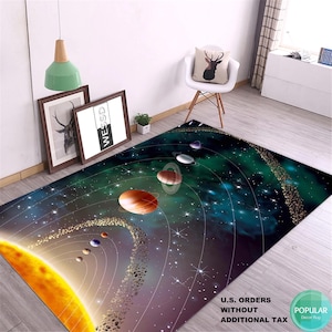 Area Rug, for Bedroom Cartoon Space Planet, Pattern Carpet Rugs, for Children Rooms, Modern Home Decor, Solar System Rug, Educational Rugs