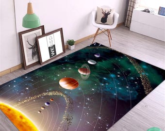 Area Rug, for Bedroom Cartoon Space Planet, Pattern Carpet Rugs, for Children Rooms, Modern Home Decor, Solar System Rug, Educational Rugs