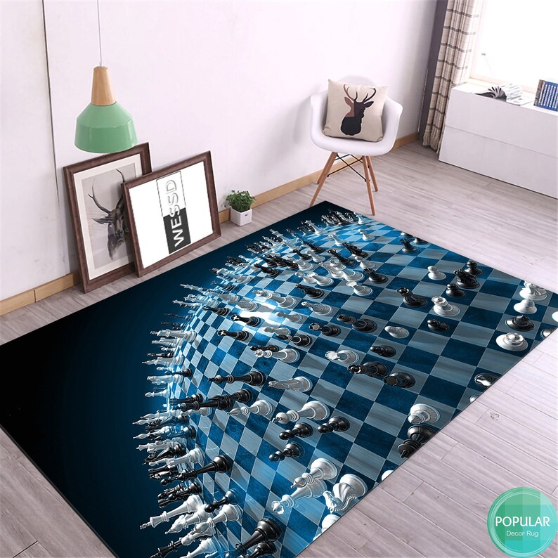 Blue Chess Mat, Chess Rug, Game Carpet, Gaming Runner, Chess Game Gift ...