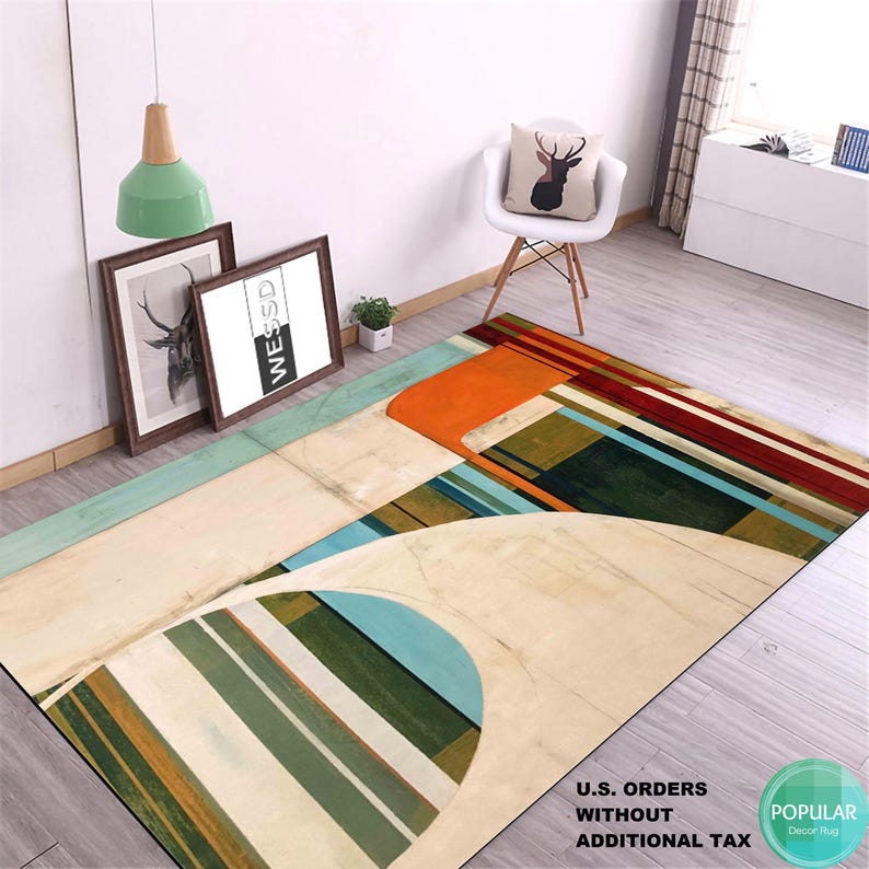 Silky Soft Rug, Modern Abstract Rug, Minimalist Rug, Colorful Carpet, Area Rugs, Rug for Living Room, Rug for Bedroom,Diningroom,Kitchen image 1