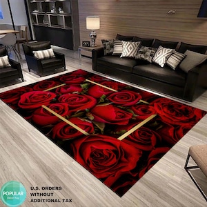 Tapete de rosas rojas, tapete floral, tapete de flores, tapete de hojas, alfombra de flores, camino de mesa floral, diseño de hojas, tapete para plantas, arte en folio, forma de hierba, rectángulo