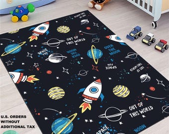 Area Rug, for Bedroom Cartoon Space Planet, Pattern Carpet Rugs, for Children Rooms, Modern Home Decor, Solar System Rug, Educational Rugs