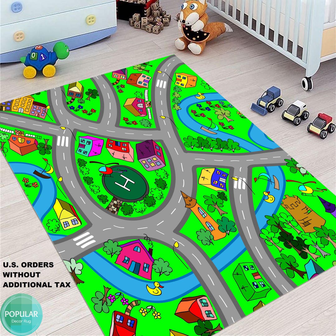 Kids City Traffic Rug, Gray Road Map Playing Carpet Roadmap Rugs for ...