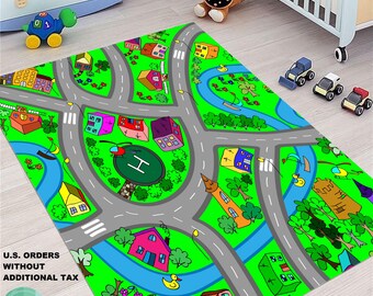 Kids City Traffic Rug, Gray Road Map Playing Carpet Roadmap Rugs for Kids Large City Map Rug Area Rugs For Playroom Kid Play Room