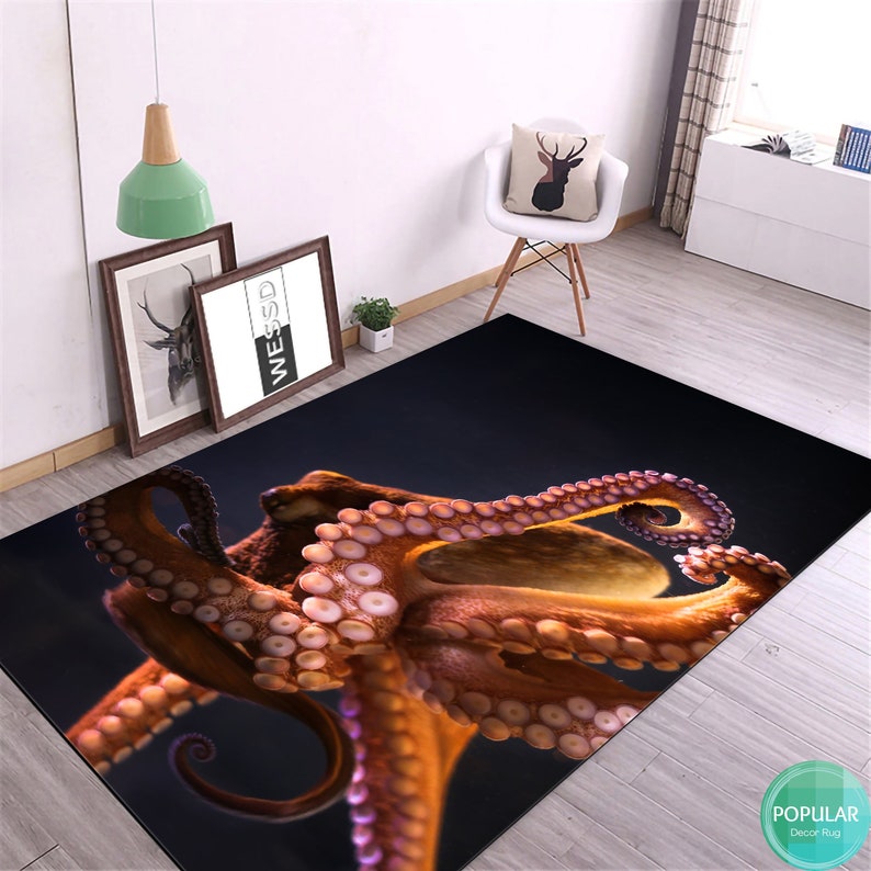 Sea Animal, Octopus Rug, Octopod Carpet, Polyp Mat, Octopus Runner for Living Room Bedroom Beach House Decor Carpet Housewarming Gift image 2