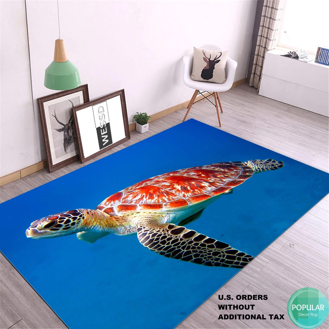 Turtle Rugs, Sea Turtle Area Rugs, Abstract Sea Turtle Rug, Aqua Area ...
