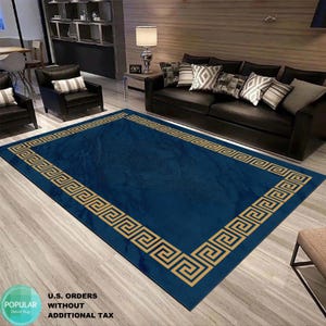 Blue and Gold,Silky Soft Canvas Rug, Ground Carpet, Floor Mat, Art Rug, Abstract Art Rug, Modern Rug, Area Rug, Living Room Rug, Custom Rug