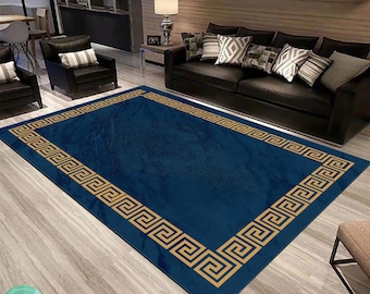 Blue and Gold,Silky Soft Canvas Rug, Ground Carpet, Floor Mat, Art Rug, Abstract Art Rug, Modern Rug, Area Rug, Living Room Rug, Custom Rug