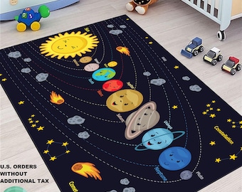 Area Rug, for Bedroom Cartoon Space Planet, Pattern Carpet Rugs, for Children Rooms, Modern Home Decor, Solar System Rug, Educational Rugs