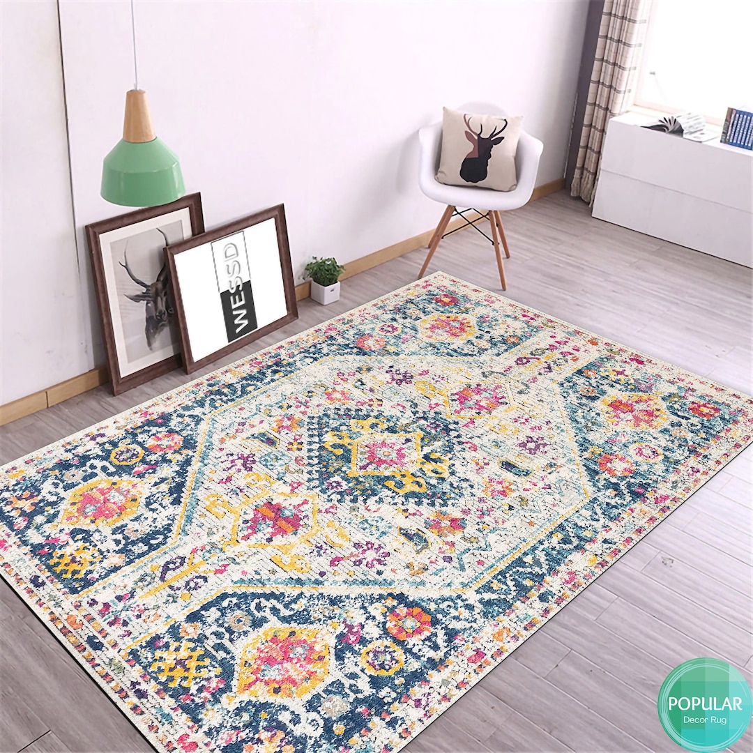 Vintage Carpet, Colorful Carpet, Boho Rug, Non-slip Based Carpet ...