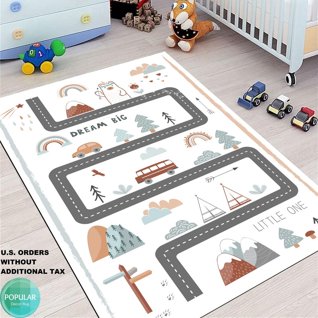 Kids City Traffic Rug, Gray Road Map Playing Carpet Roadmap Rugs for ...