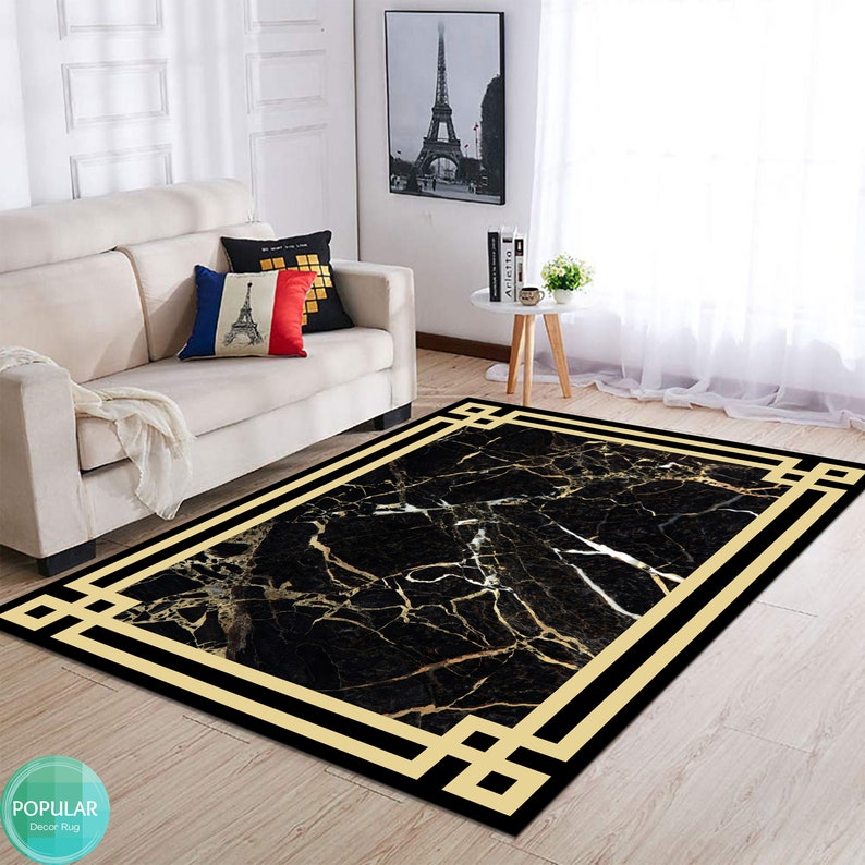 Black Gold Marble Rug, Design Mat, Pattern Carpet, Cool Runner ...